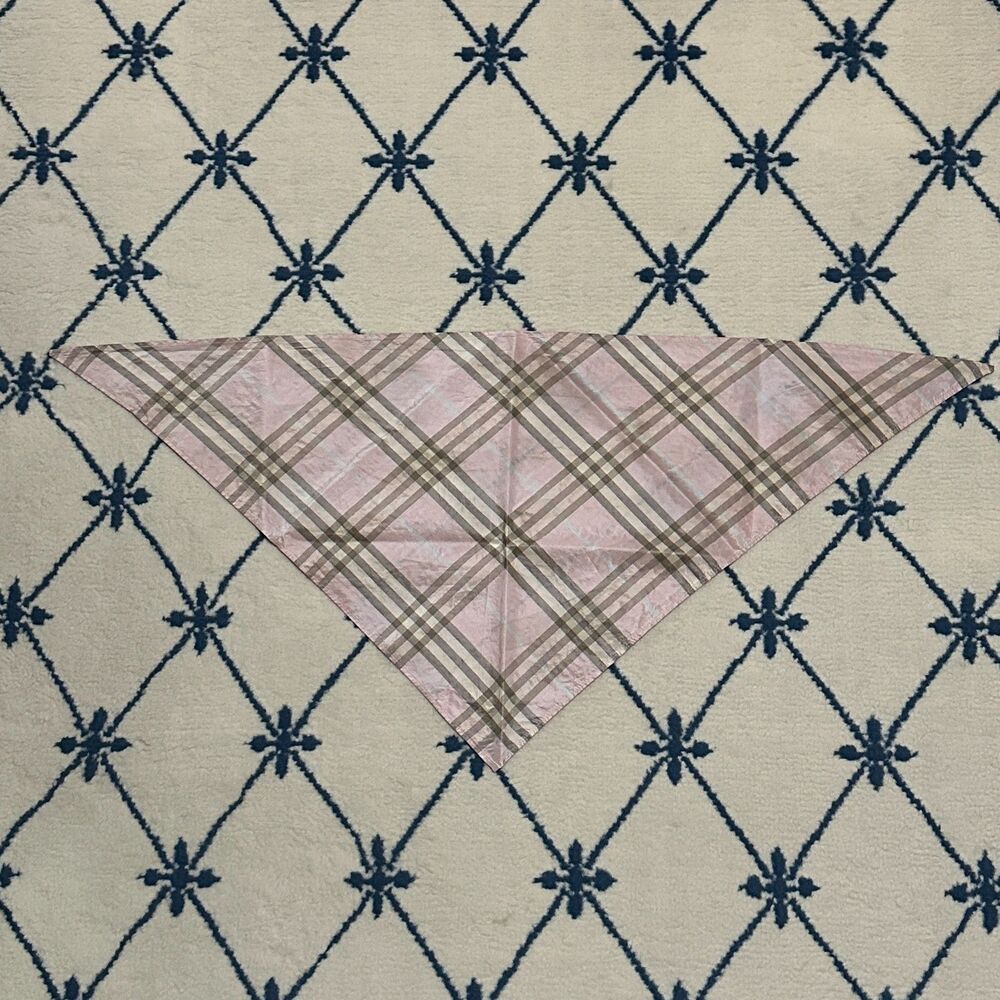 Burberry 100% Silk Pink Nova Check Plaid Bandana Handkerchief Scarf - Picture 2 of 3